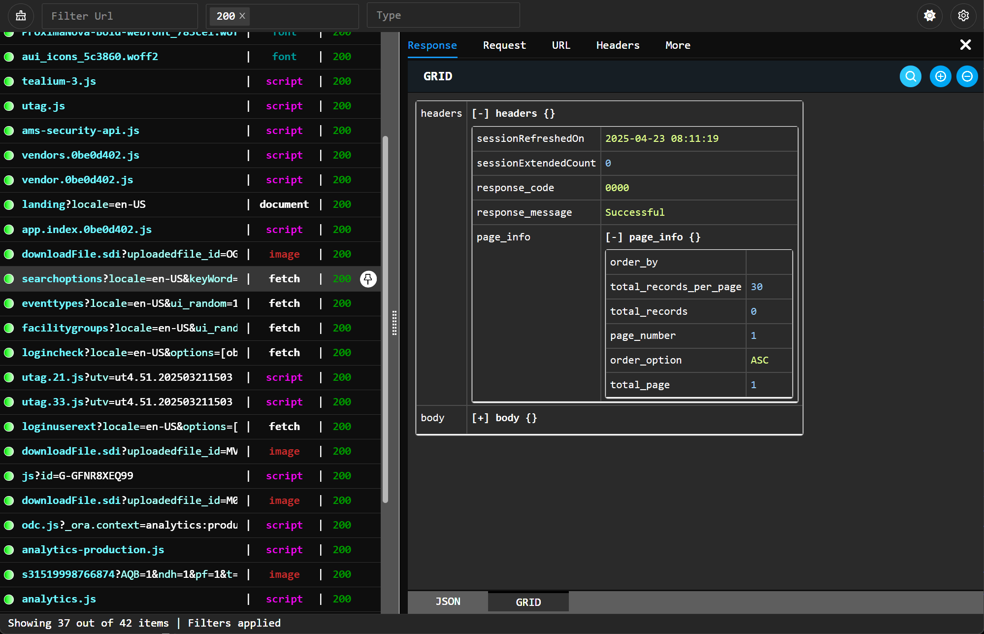 JsonGrid Web Inspector