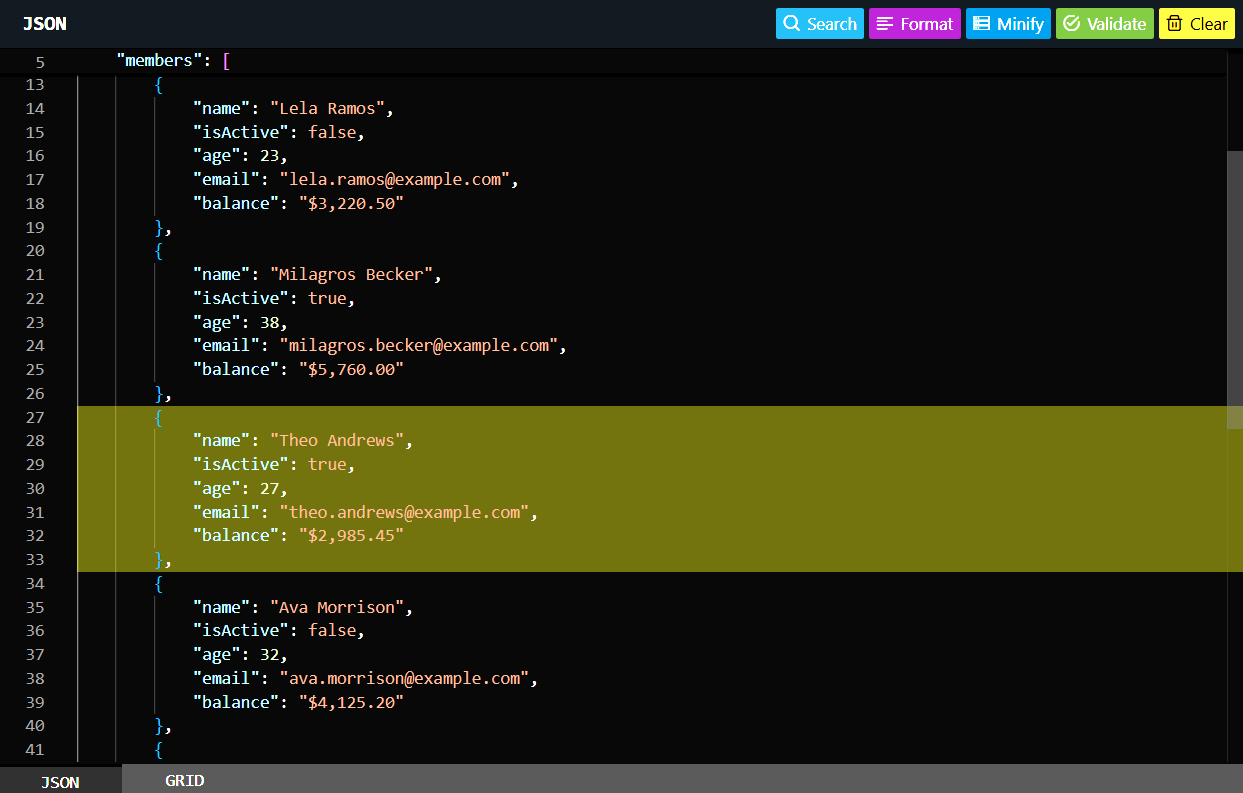 Select and Track JSON Data